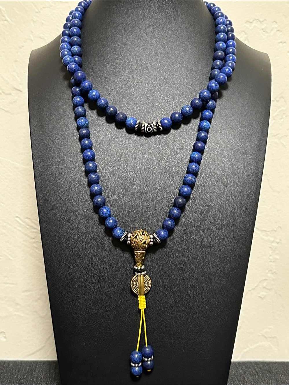 Buddha Stones 108 Beads Lazurite Lapis Lazuli 3-eyed Dzi Bead Necklace - Picture 12 of 12